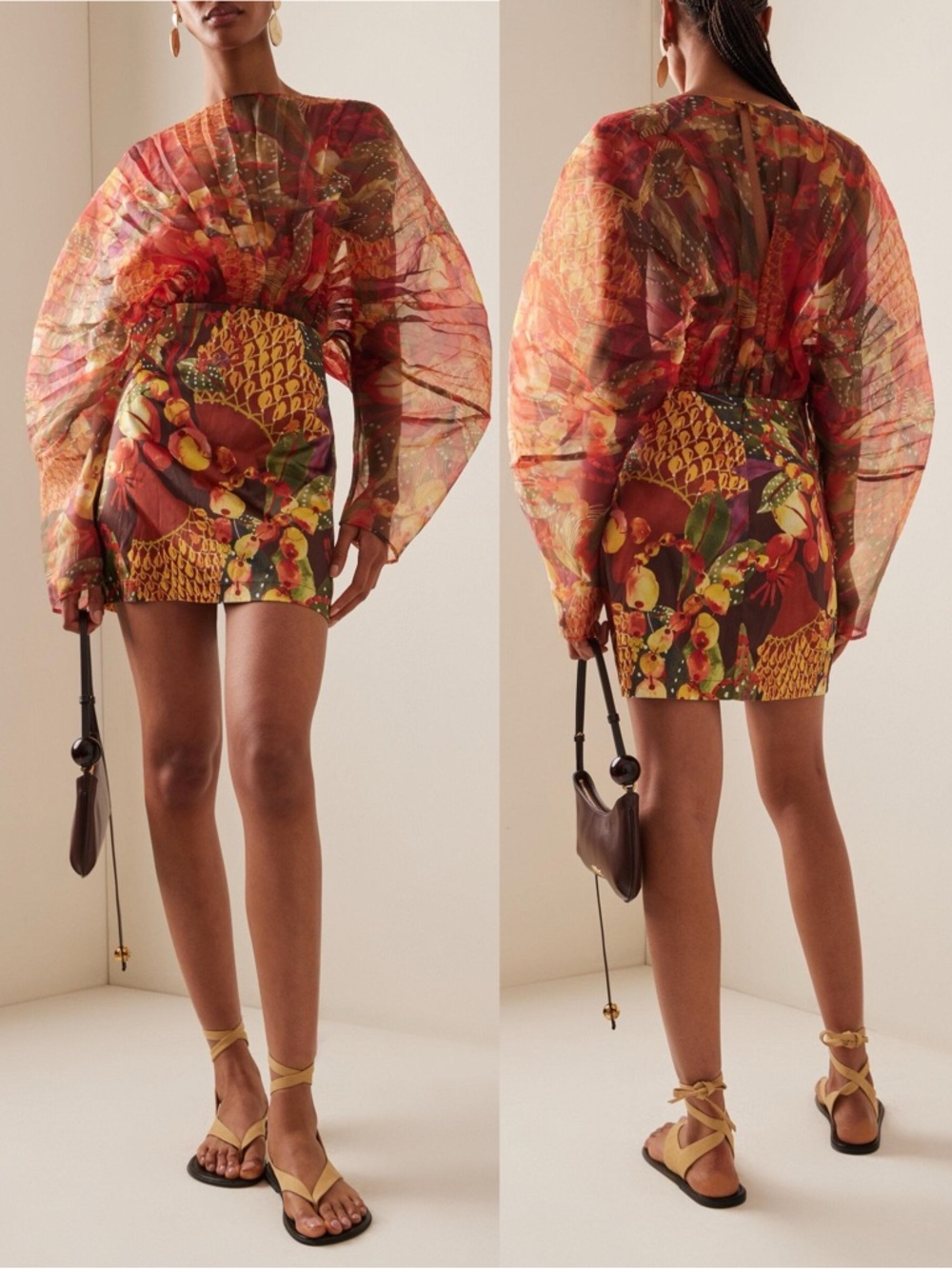 Andrea Iyamah Odi Pleated Organza Mini Dress Kola Print NEW with tags